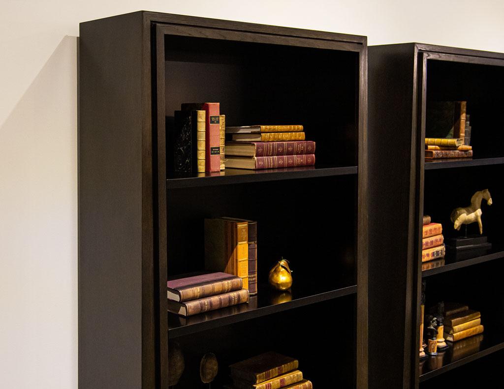 American Pair of Modern Walnut and Black Bookcases For Sale