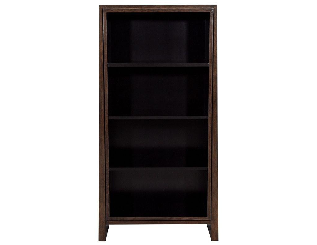 Pair of Modern Walnut and Black Bookcases In New Condition For Sale In North York, ON
