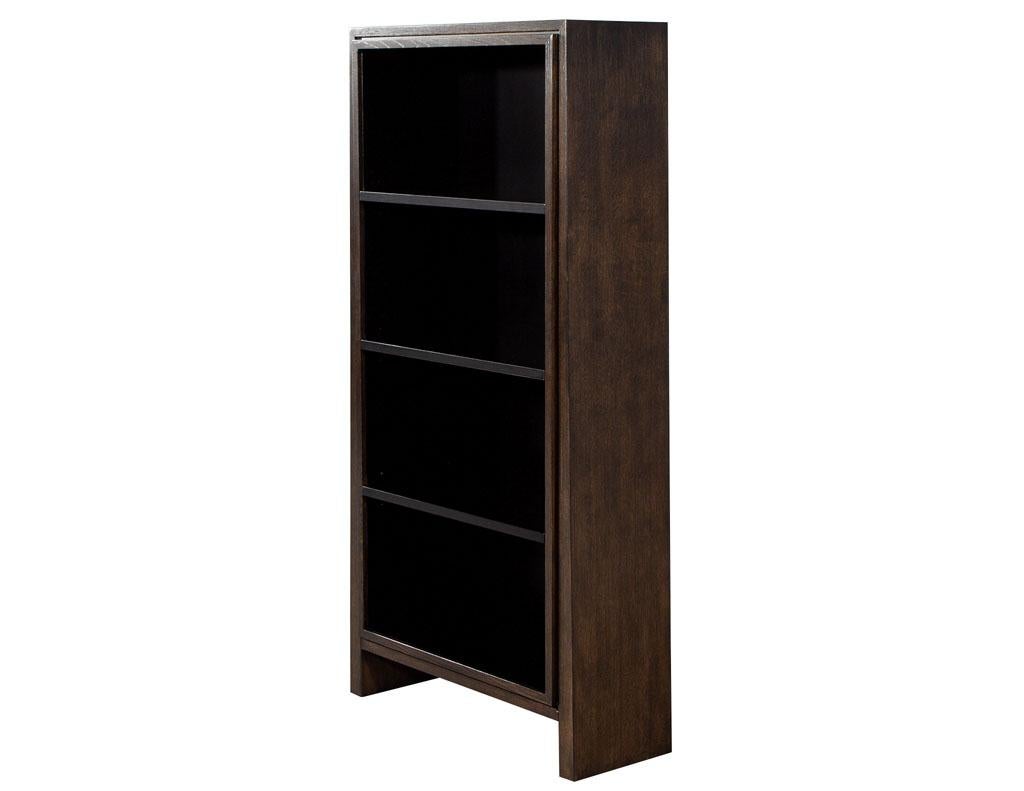 Pair of Modern Walnut and Black Bookcases For Sale 1