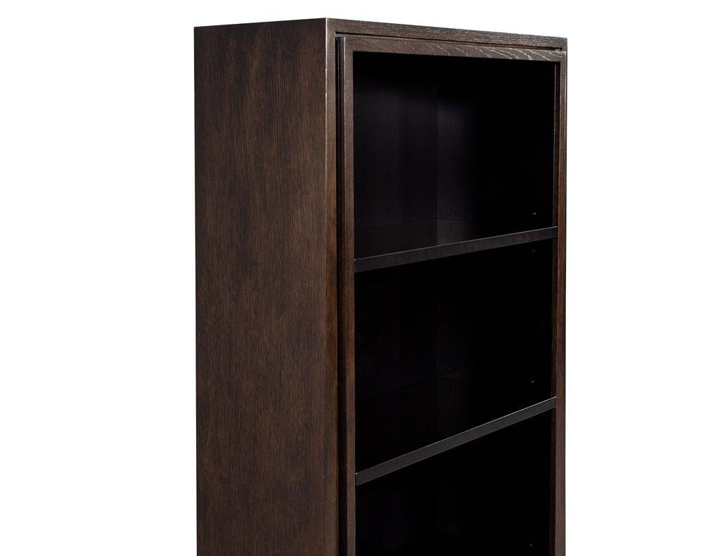 Pair of Modern Walnut and Black Bookcases For Sale 2