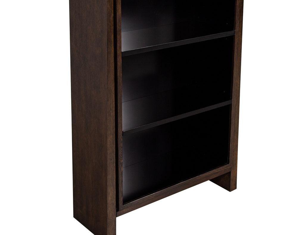 Pair of Modern Walnut and Black Bookcases For Sale 3