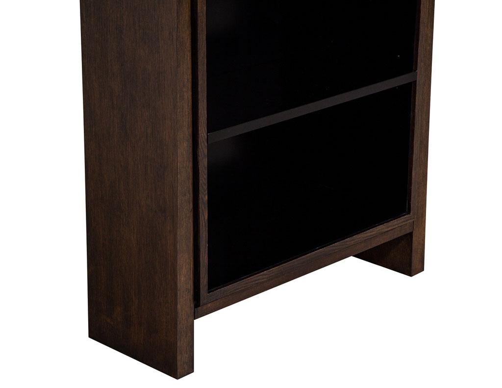 Pair of Modern Walnut and Black Bookcases For Sale 4