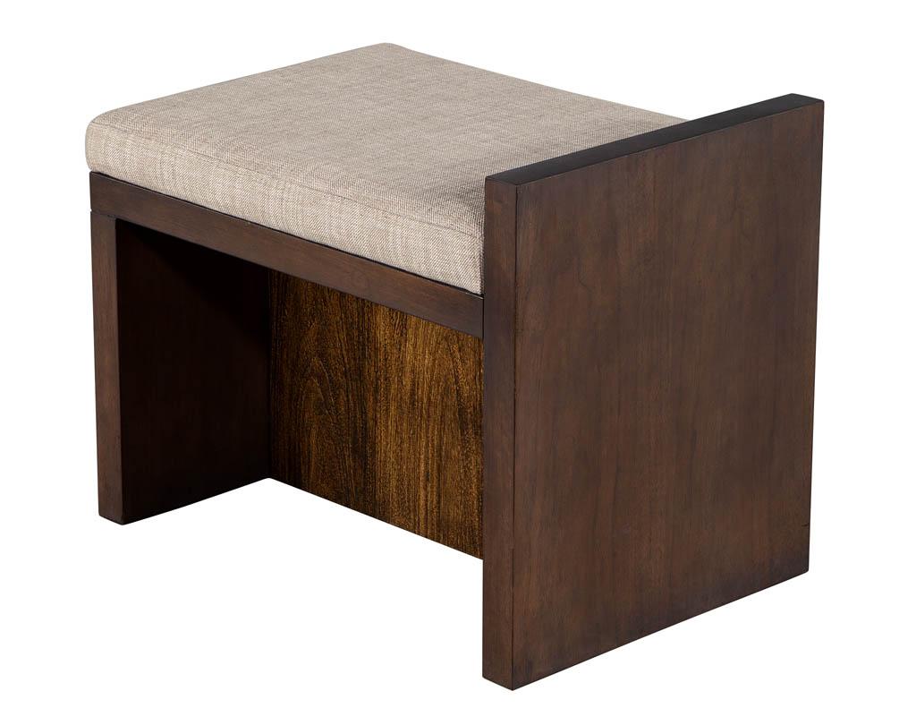 Fabric Pair of Modern Walnut Benches by Lara Mann For Sale