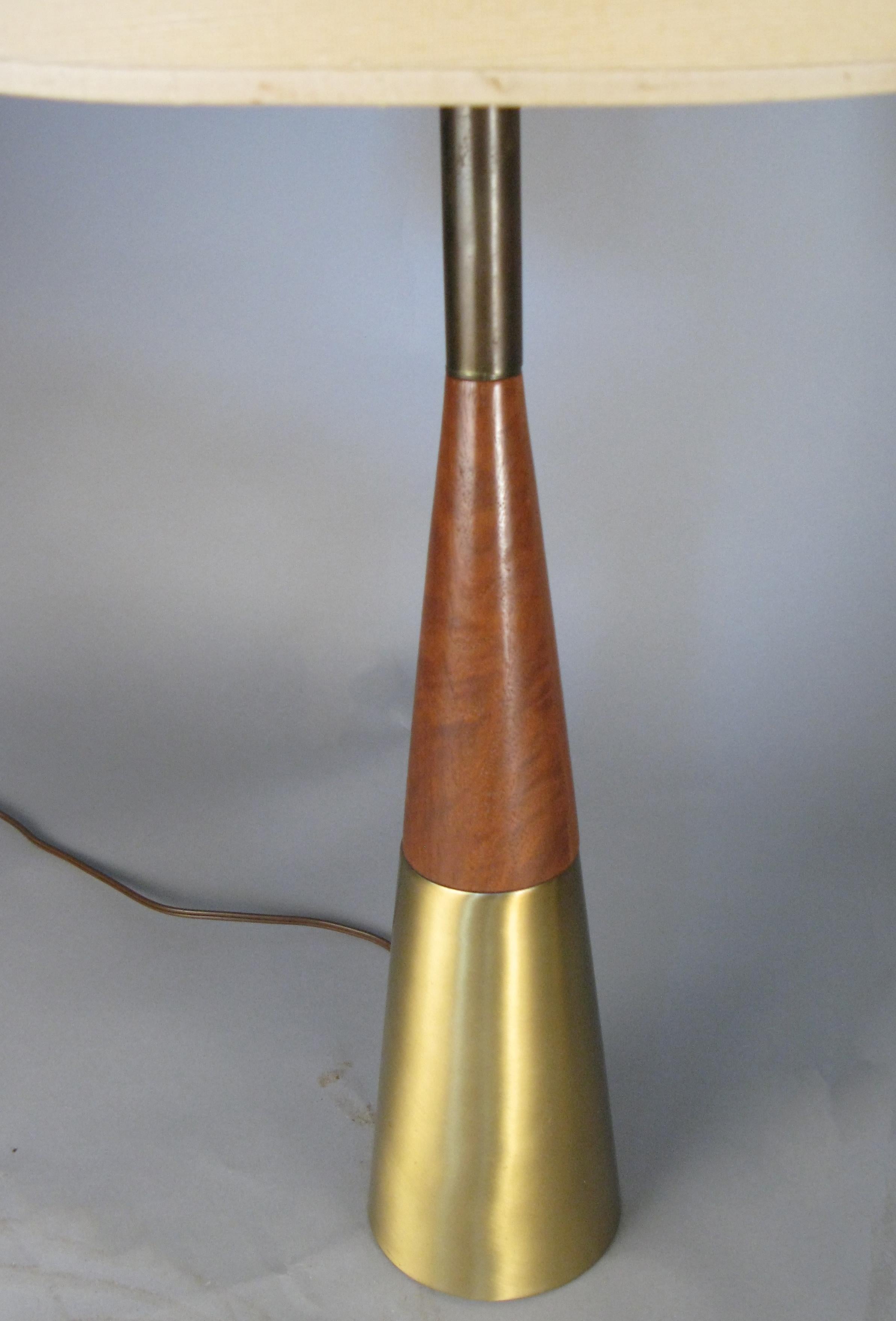 Mid-Century Modern Pair of Modern Walnut & Brass Lamps by Tony Paul