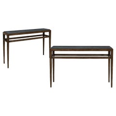 Pair of Modern Walnut Console Tables