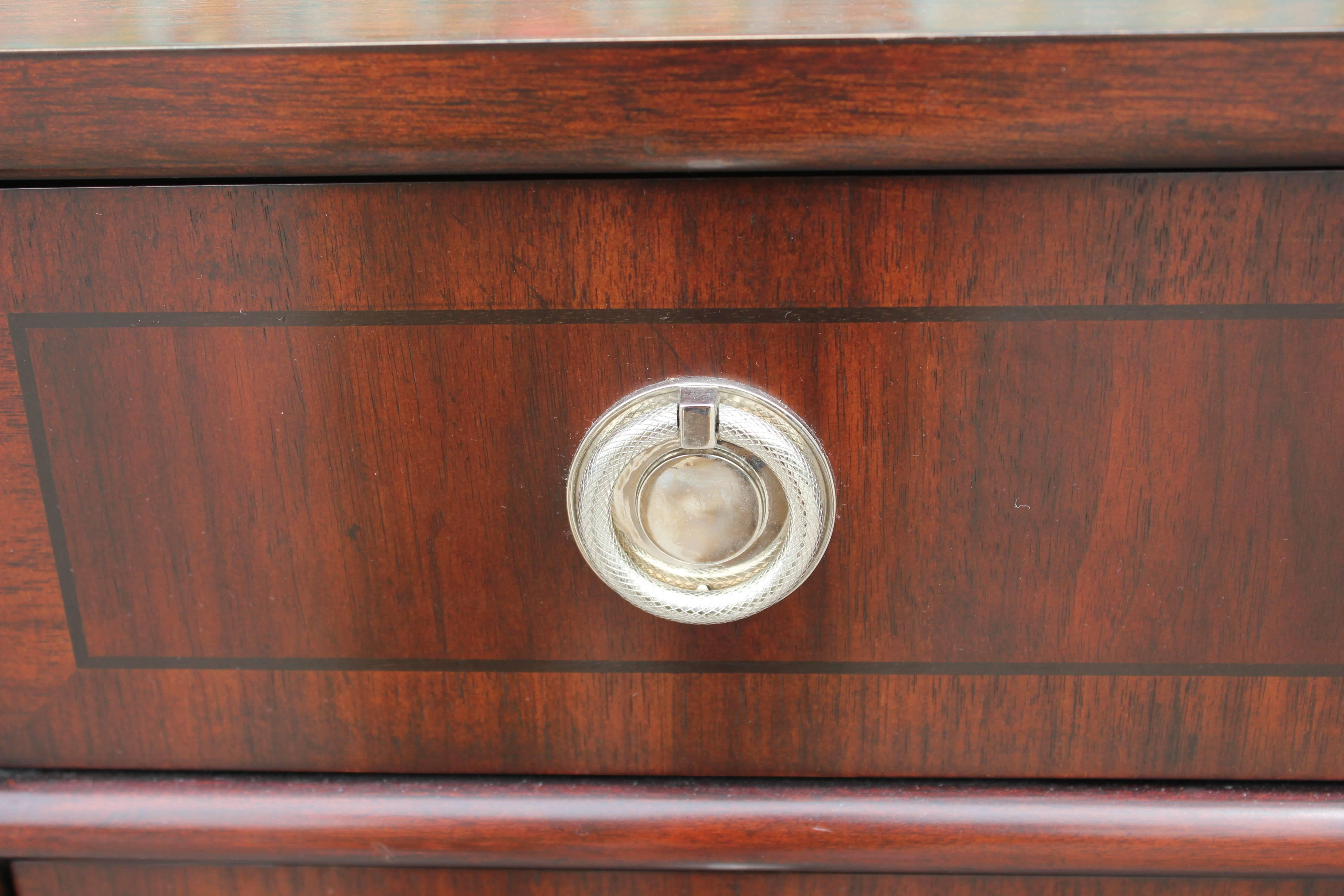 Pair of Modern Walnut Henredon Bachelor's Chest with Silver Ring Pulls 1