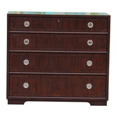 Pair of Modern Walnut Henredon Bachelor's Chest with Silver Ring Pulls