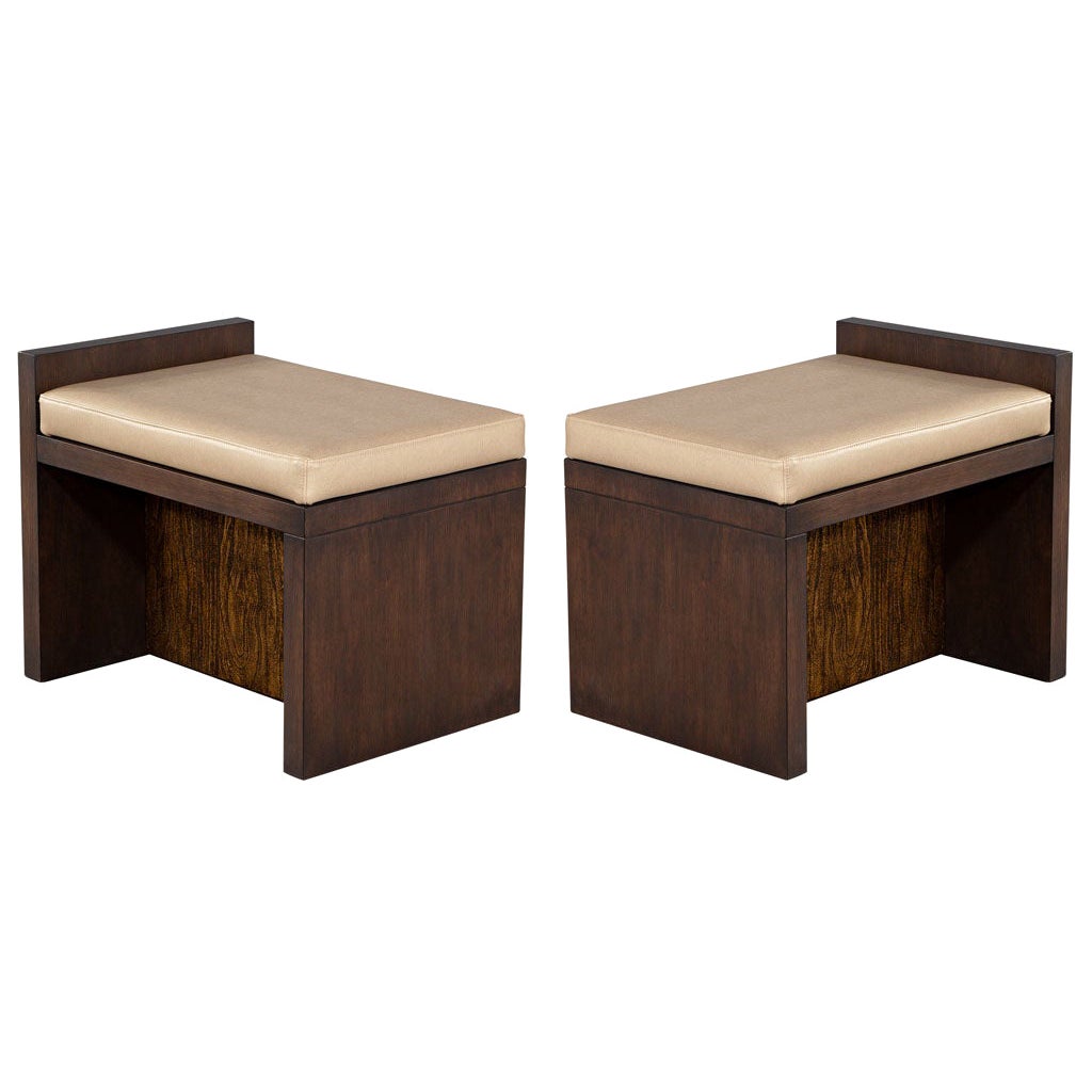 Paire de bancs modernes en cuir de noyer