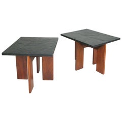 Pair of Modern Walnut and Slate Tables by Adrian Pearsall for Craft Associates