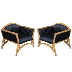 Antique Pair of Modern Ward Bennett for Geiger Brickel Black Leather Lounge Chairs