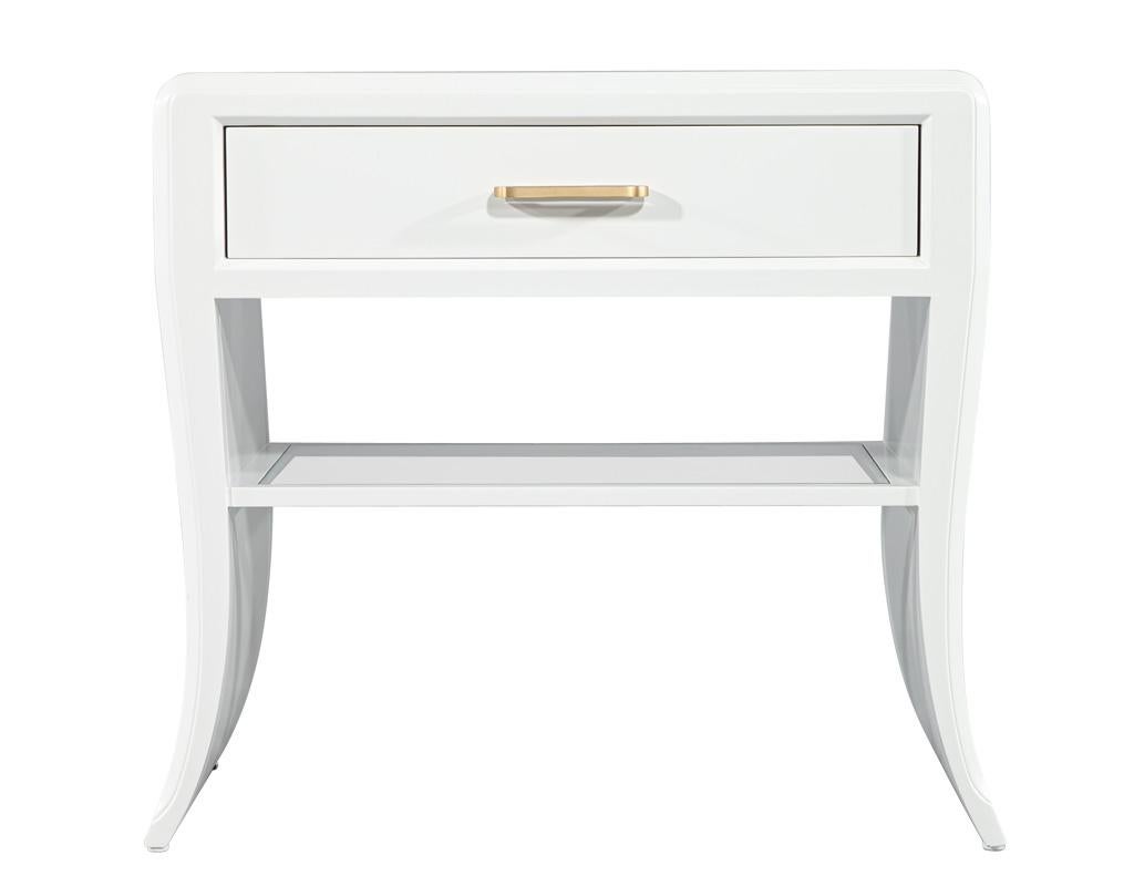 Pair of Modern White Curved Nightstand End Tables For Sale 4