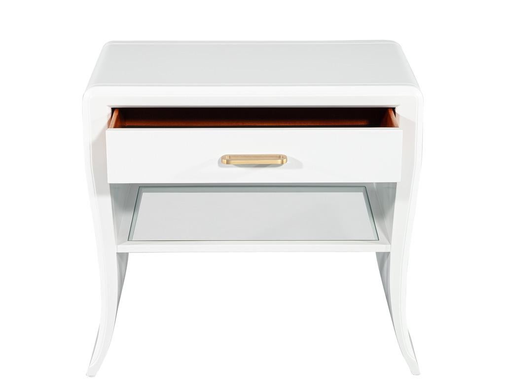 American Pair of Modern White Curved Nightstand End Tables For Sale