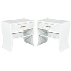 Pair of Modern White Curved Nightstand End Tables