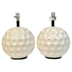 Vintage Pair of Modern White Enameled Metal 'Golf Ball' Lamps