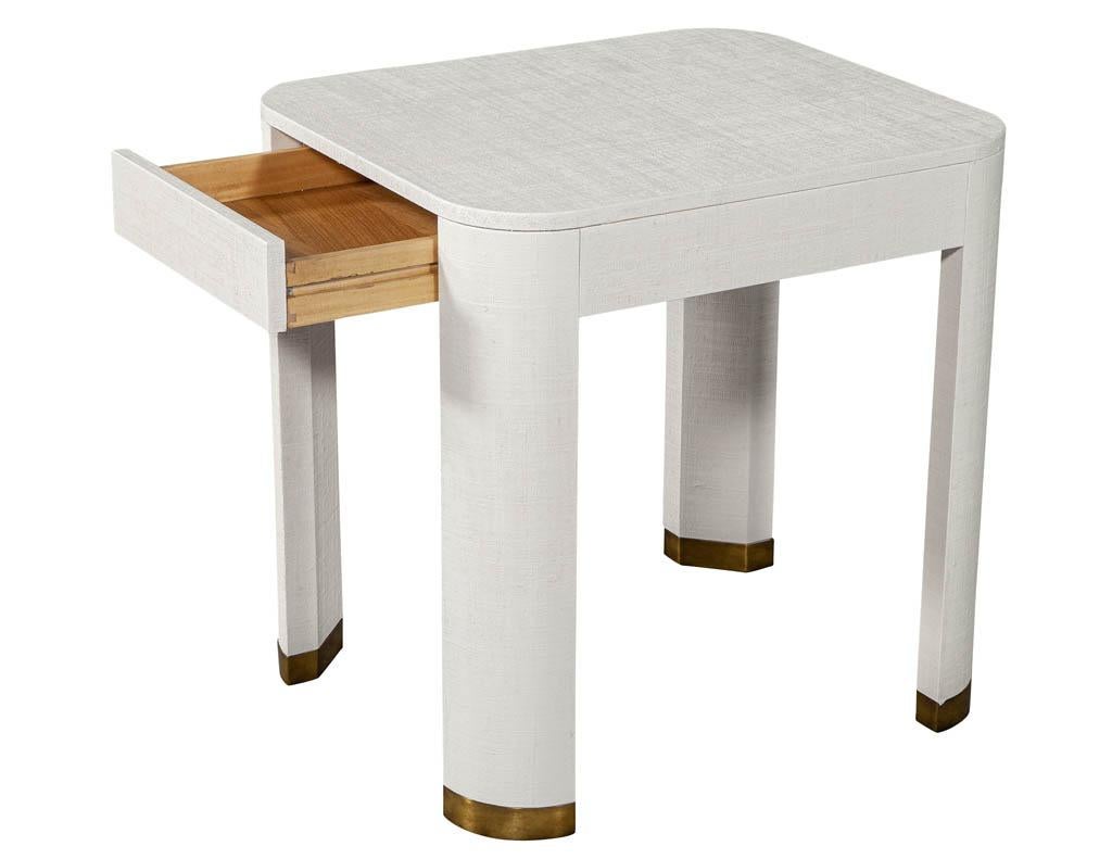 American Pair of Modern White Linen Clad Side Tables