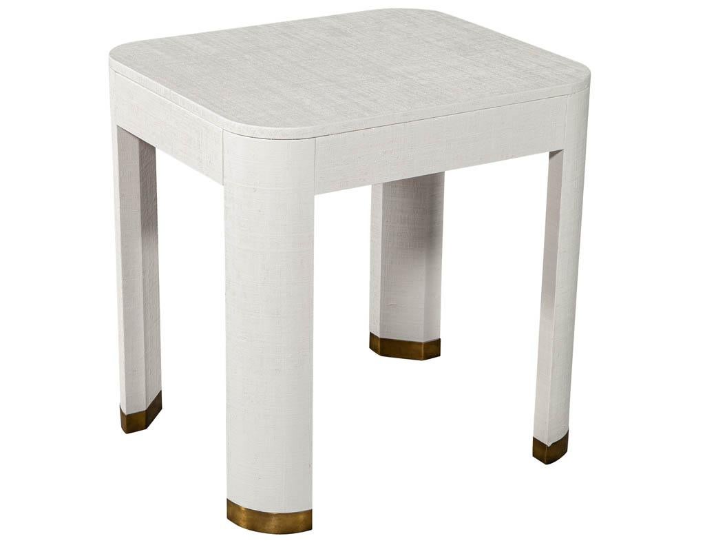Pair of Modern White Linen Clad Side Tables In Excellent Condition In North York, ON