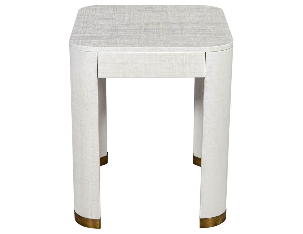 Contemporary Pair of Modern White Linen Clad Side Tables