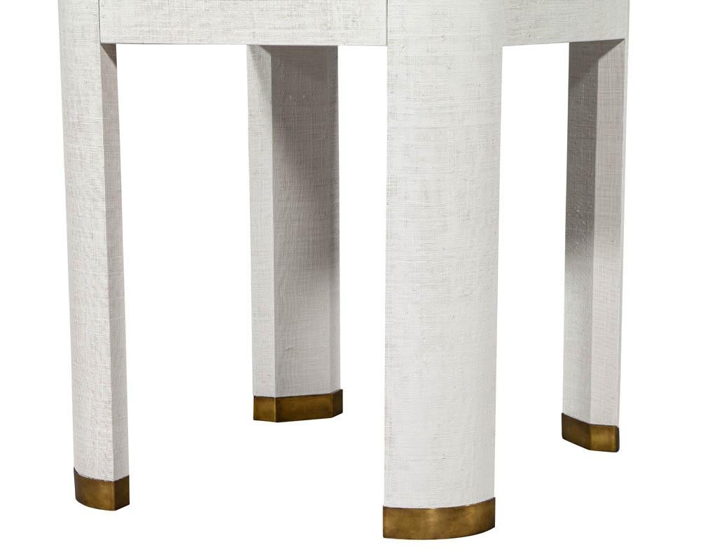 Pair of Modern White Linen Clad Side Tables 1