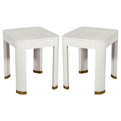 Pair of Modern White Linen Clad Side Tables