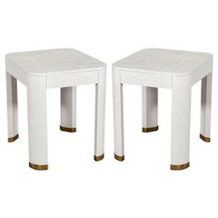 Pair of Modern White Linen Clad Side Tables