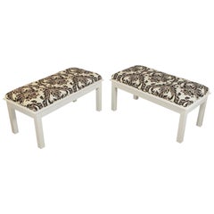 Pair of Modern White Painted Wood Upholstered Benches