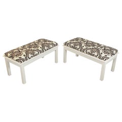 Pair of Modern White Painted Wood Upholstered Benches