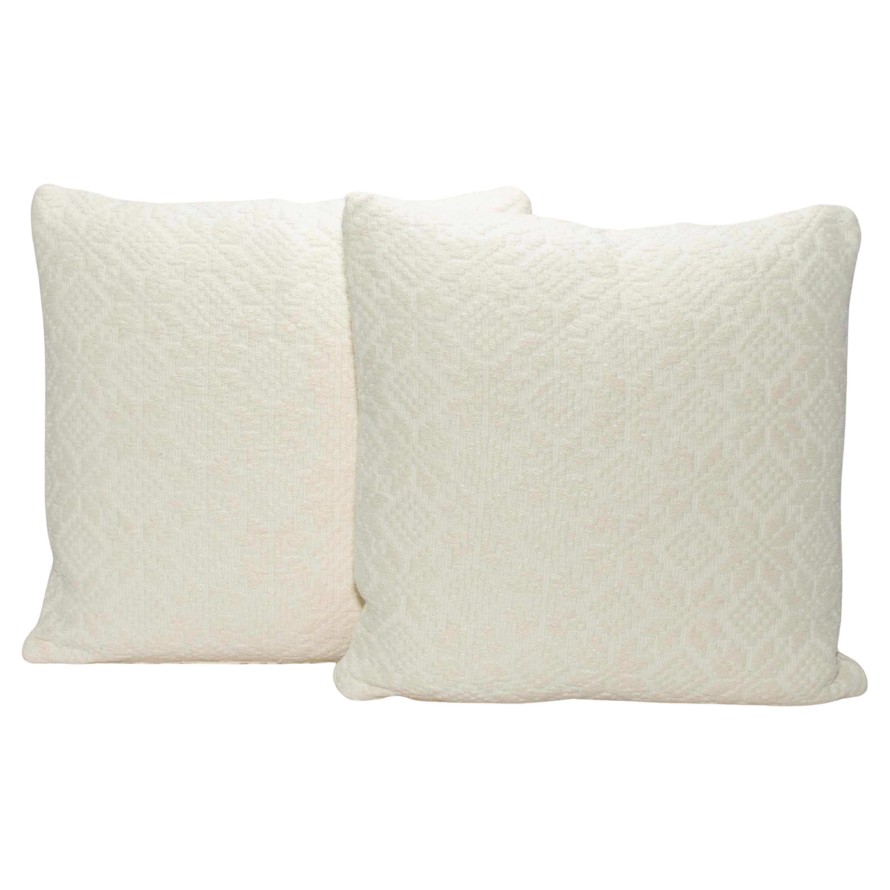 Pair of Modern White Textured Decorative Pillows by MOGUL