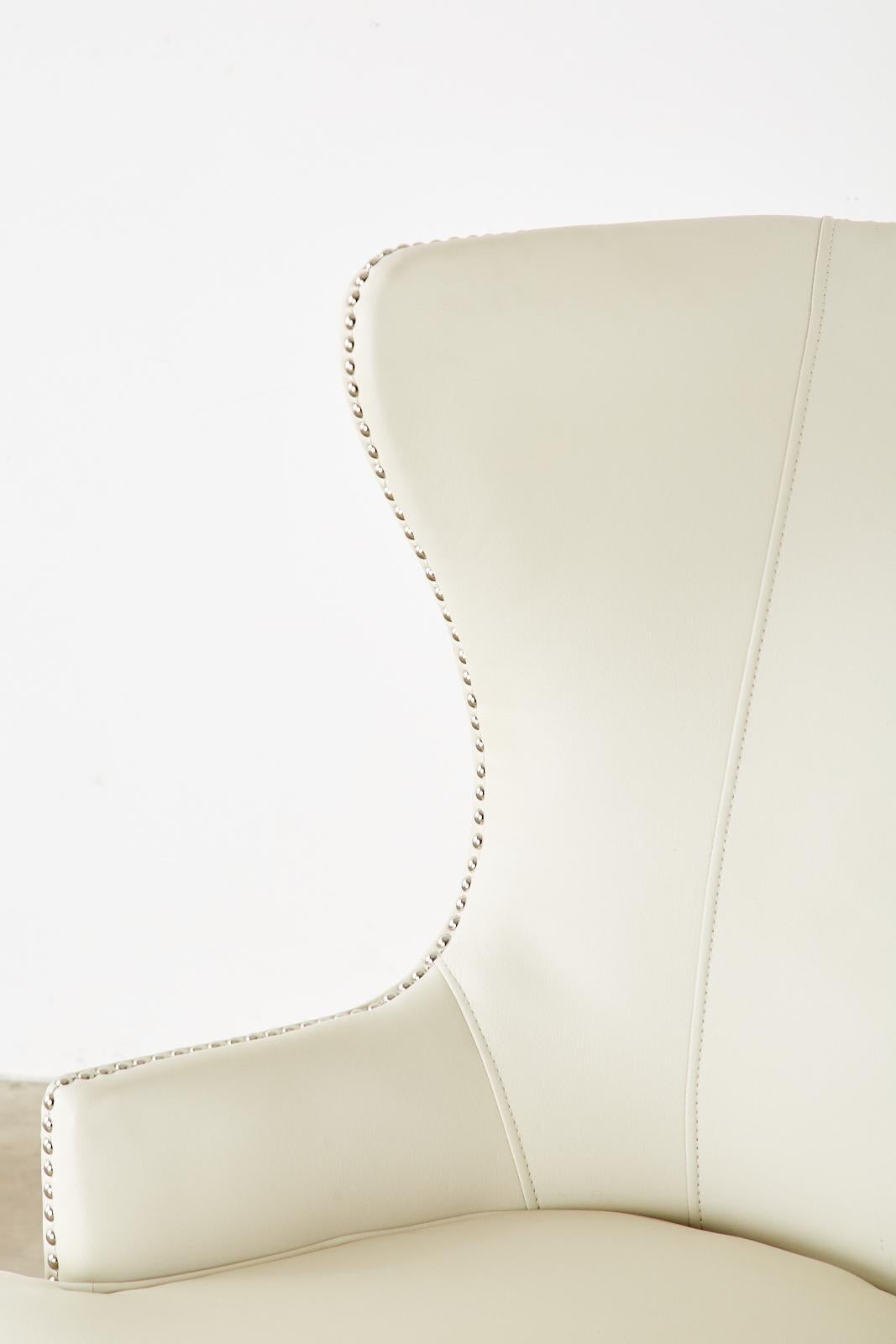 Hardwood Pair of Modern White Wingback Lounge Chairs