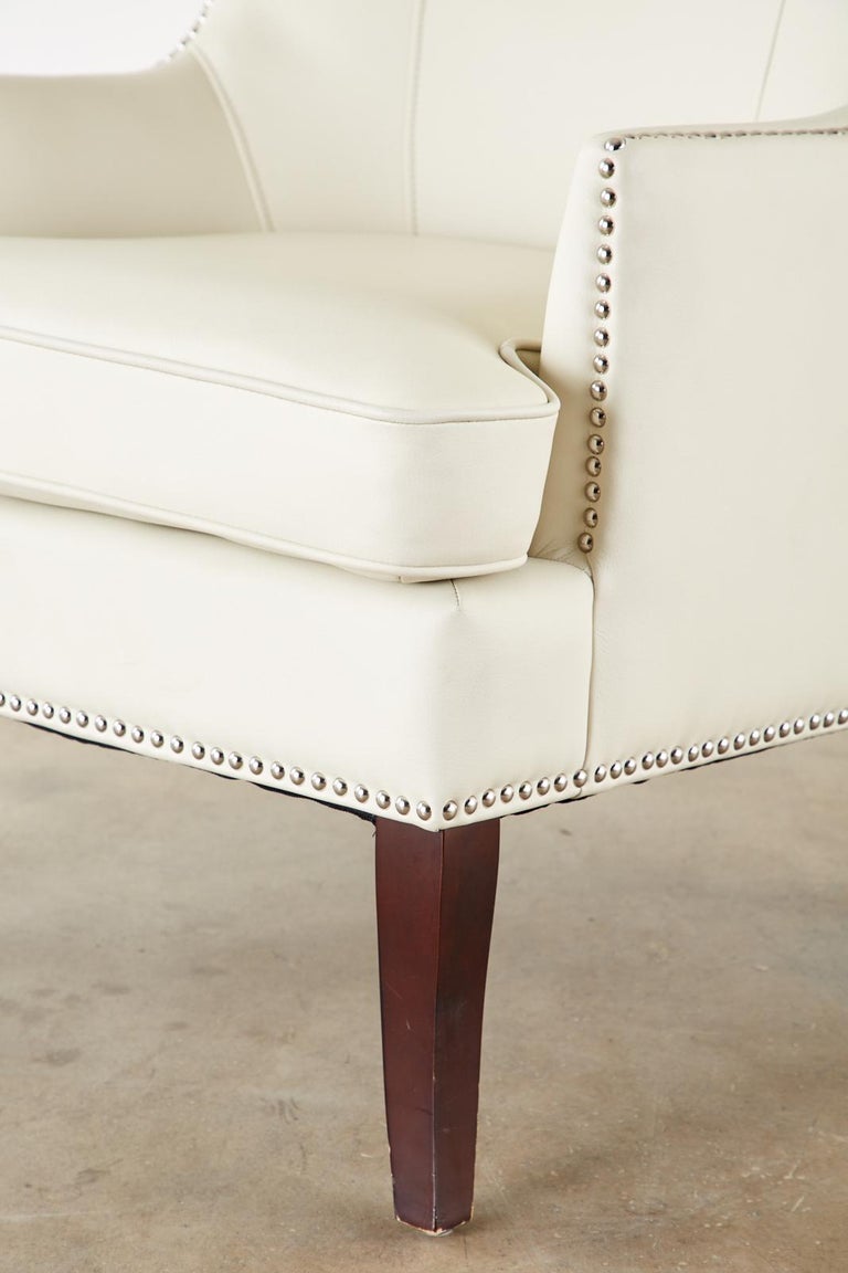 Pair of Modern White Wingback Lounge Chairs at 1stDibs