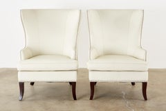 Pair of Modern White Wingback Lounge Chairs