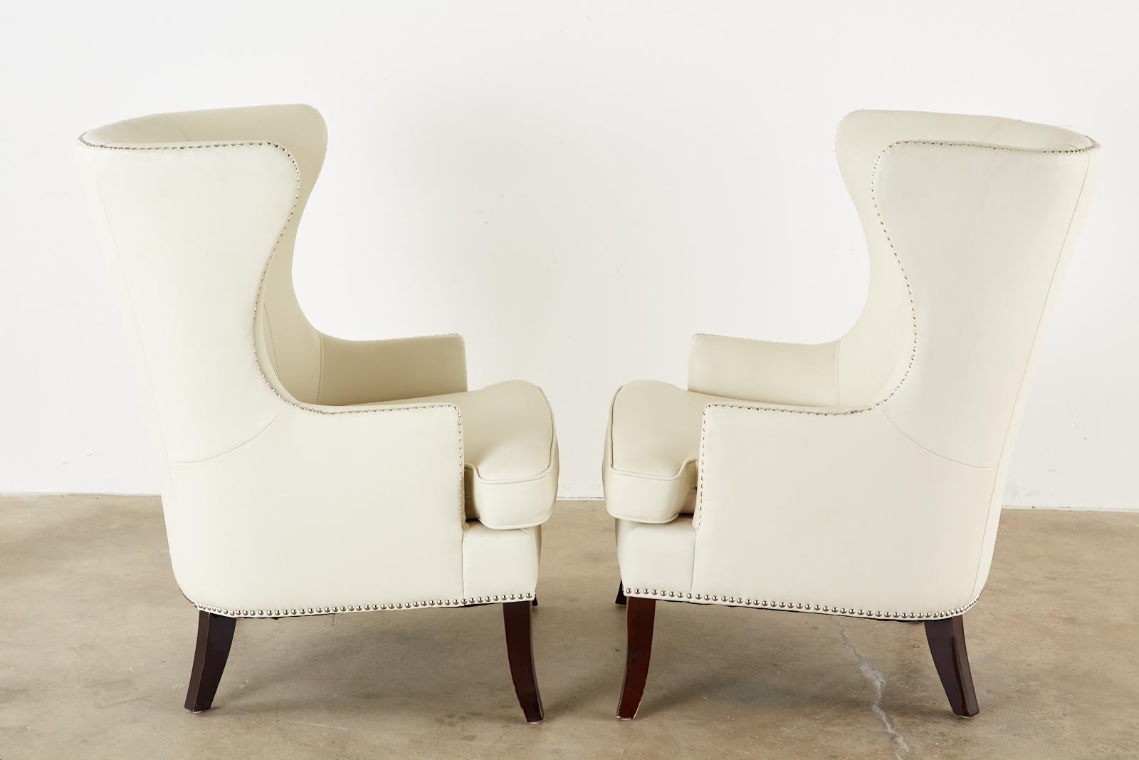 American Pair of Modern White Wingback Lounge Chairs