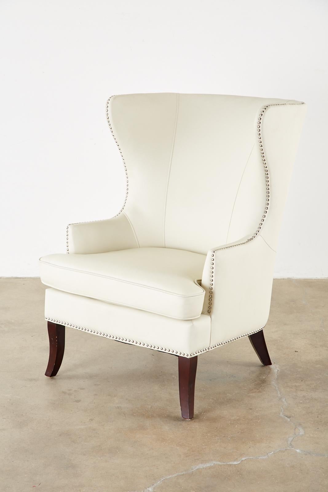 Hand-Crafted Pair of Modern White Wingback Lounge Chairs