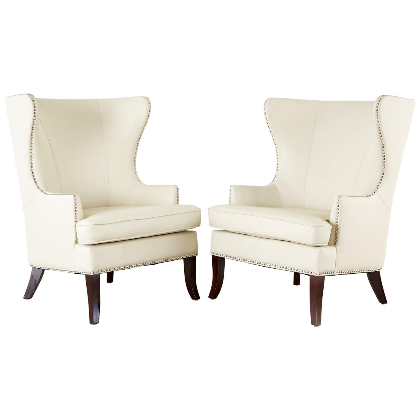 Pair of Modern White Wingback Lounge Chairs