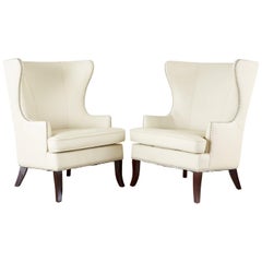 Pair of Modern White Wingback Lounge Chairs