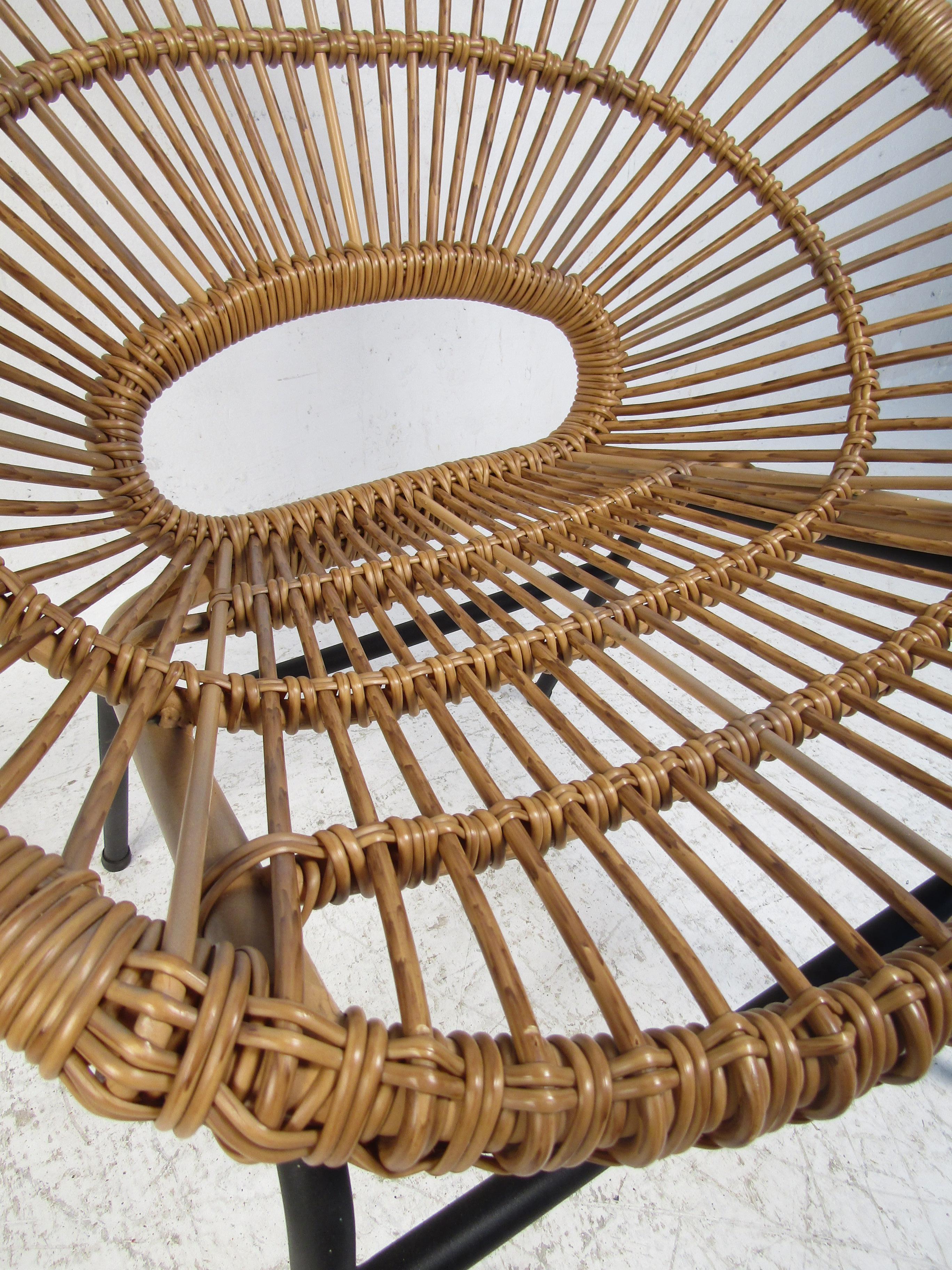 Mid-Century Modern Pair of Modern Wicker Hoop Chairs