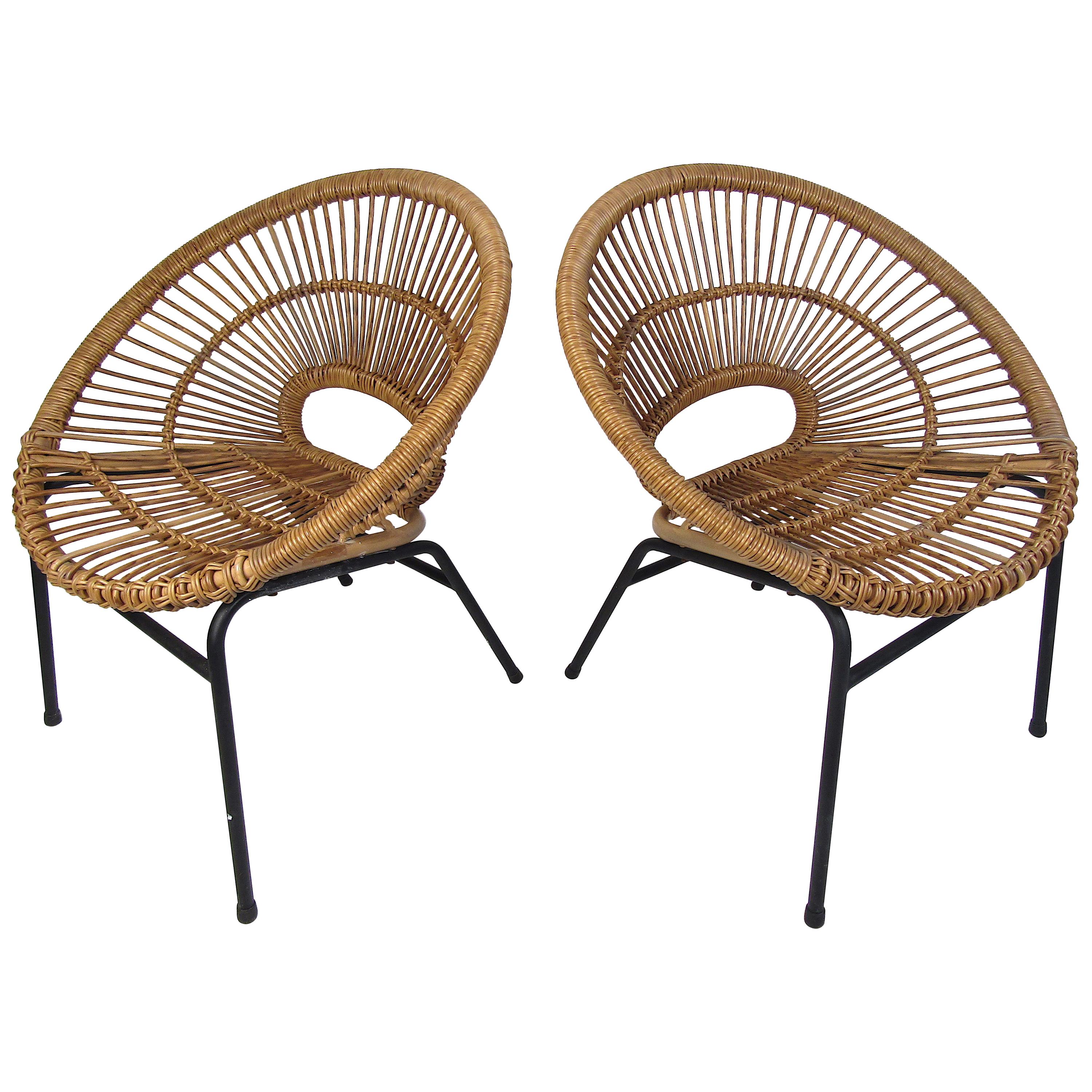 Pair of Modern Wicker Hoop Chairs