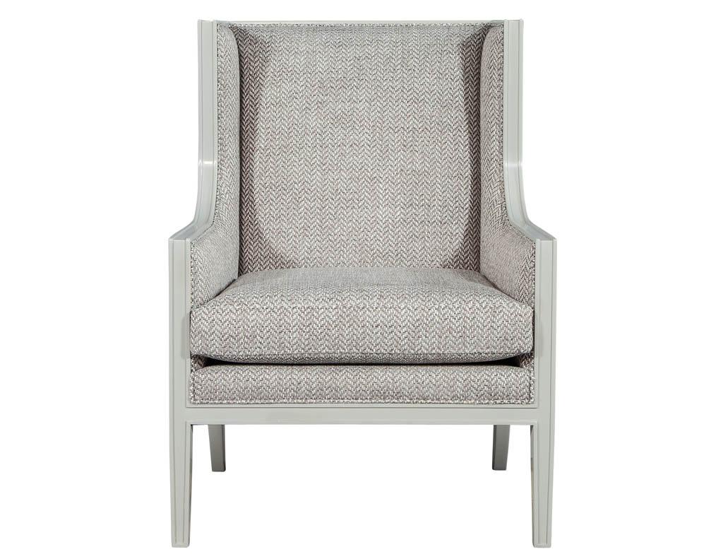Carrocel custom Italian sleek high back modern frames. Finished in a designer grey finish and upholstered in a modern designer weave covering. These frames can be custom finished and upholstered. Please inquire for details.

Measures: W 30”, H