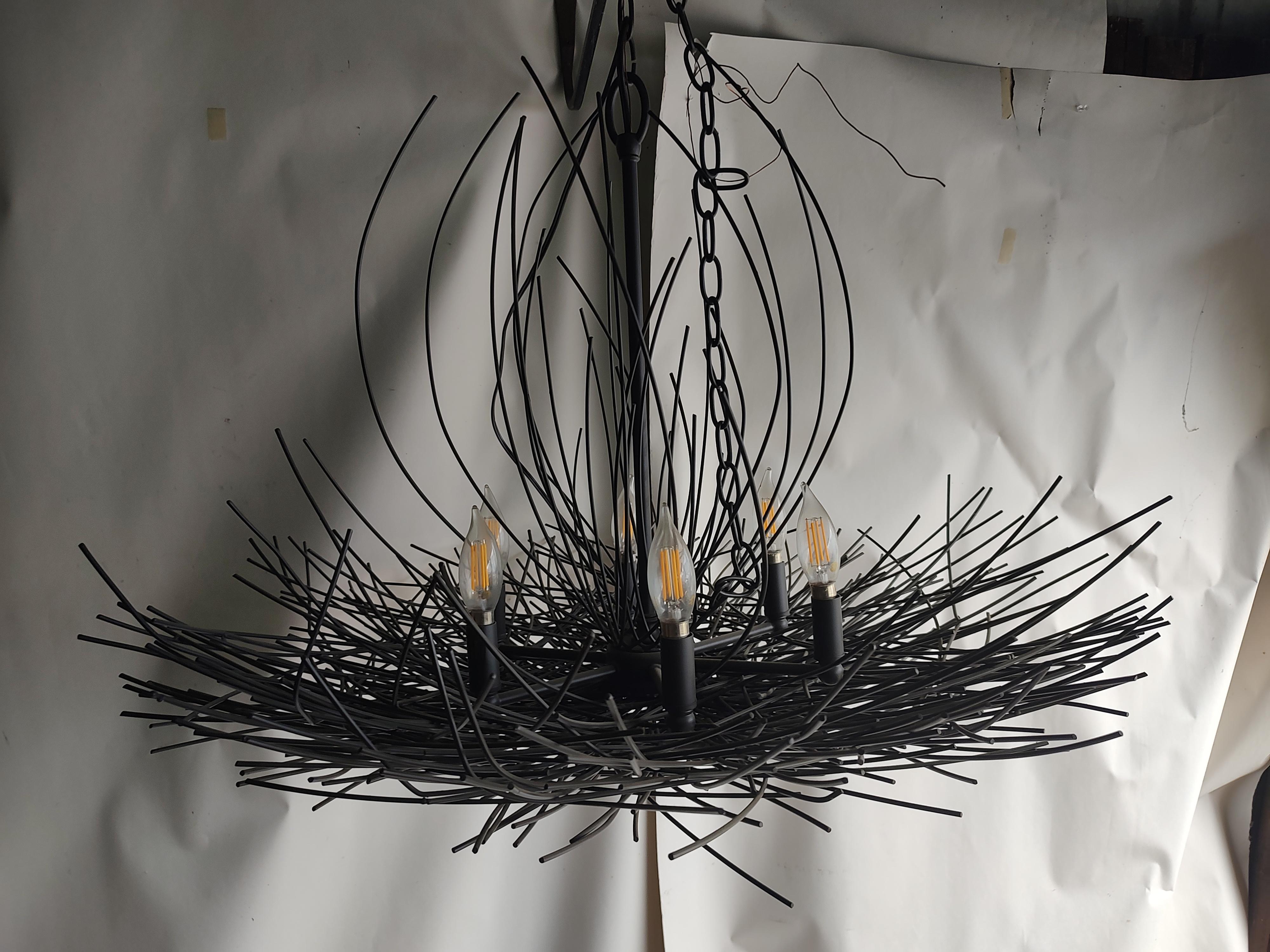 Late 20th Century Pair of Modern Wire Adirondack Twig Like Chandeliers C1985 For Sale