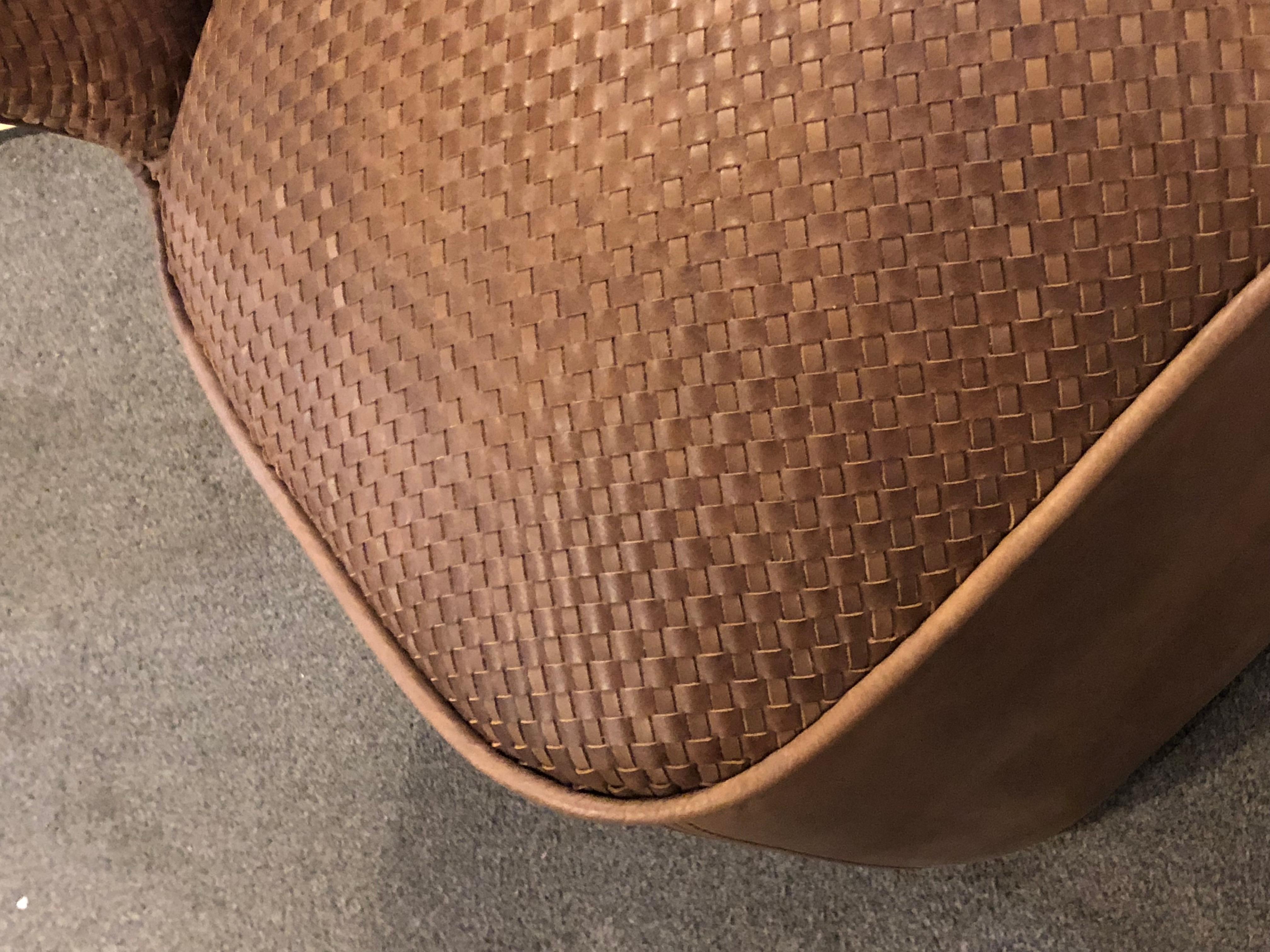 Pair of Modern Woven Brown Leather Seat and Backrest Side Chairs 1