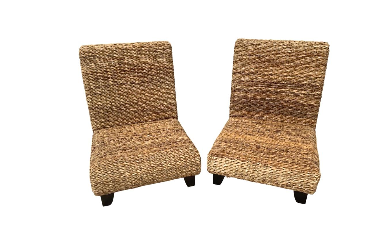 Pair Of Modern Woven Wicker Slipper Chairs For Sale 5