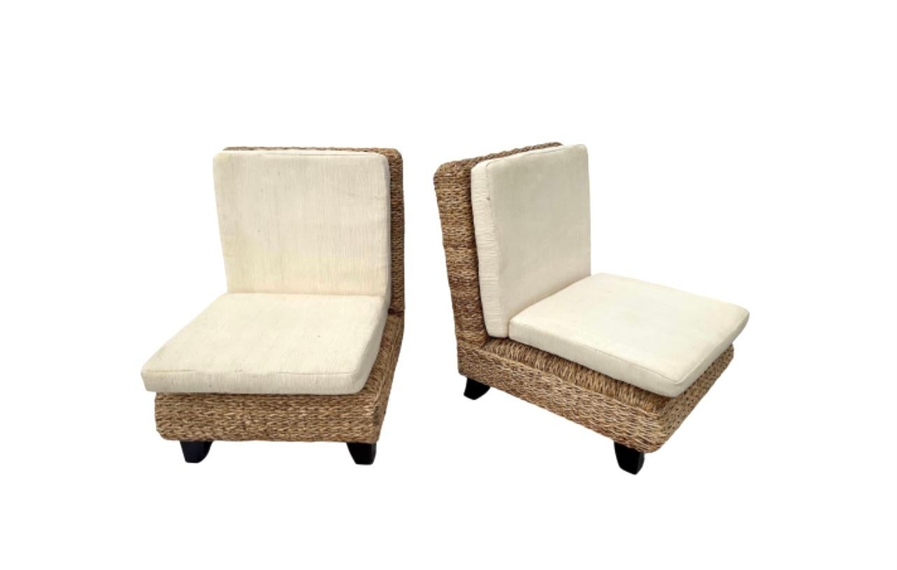Pair Of Modern Woven Wicker Slipper Chairs For Sale 6
