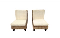 Pair Of Modern Woven Wicker Slipper Chairs