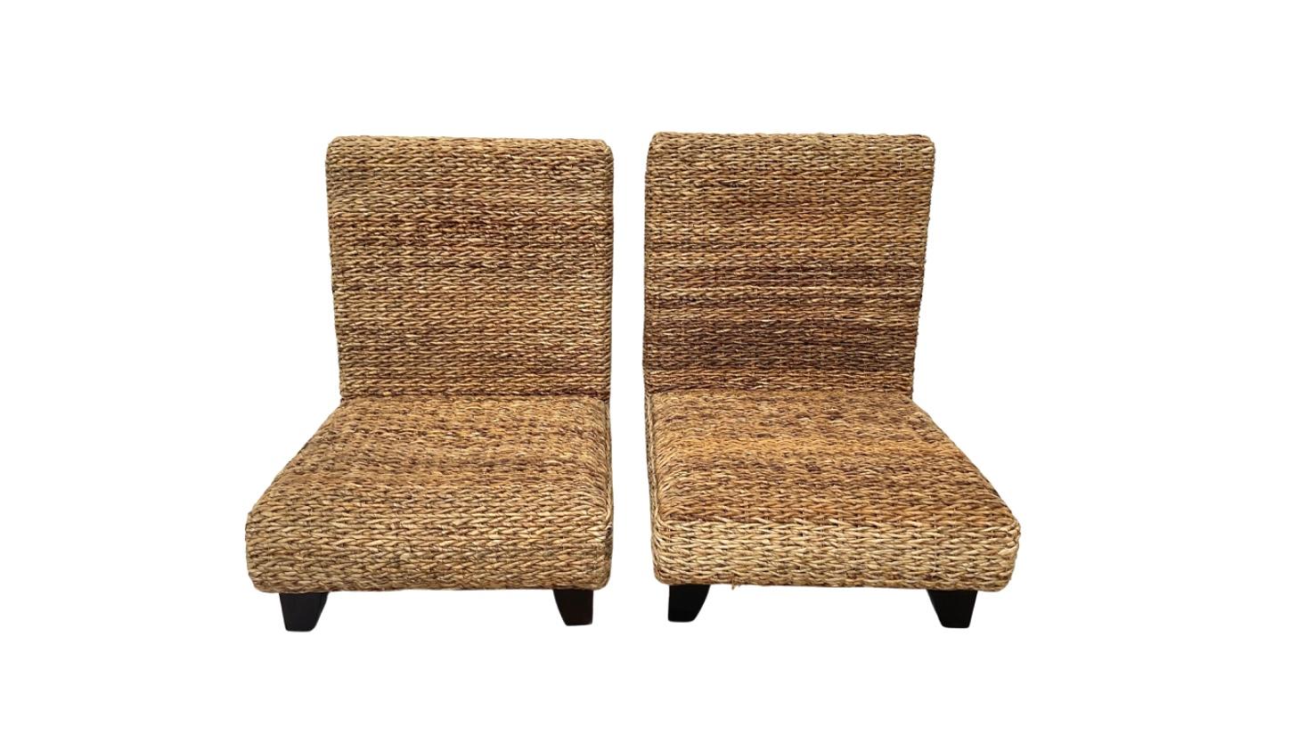 Pair Of Modern Woven Wicker Slipper Chairs In Good Condition For Sale In Bradenton, FL