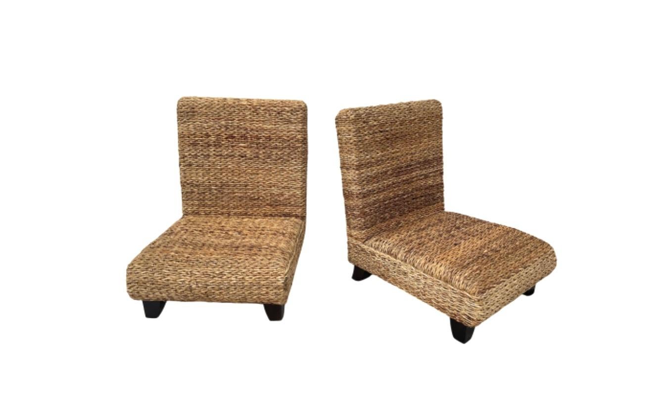20th Century Pair Of Modern Woven Wicker Slipper Chairs For Sale
