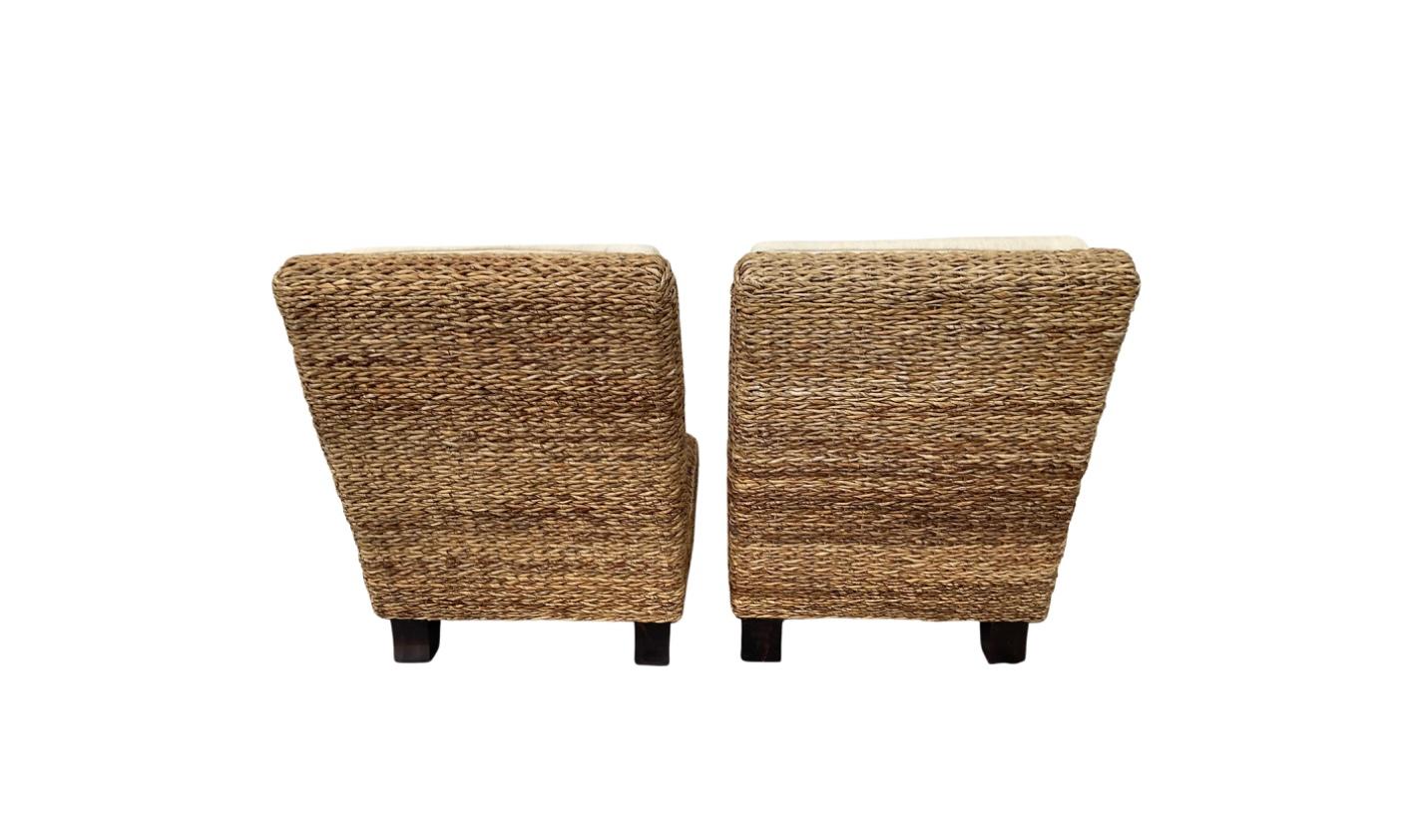 Pair Of Modern Woven Wicker Slipper Chairs For Sale 2