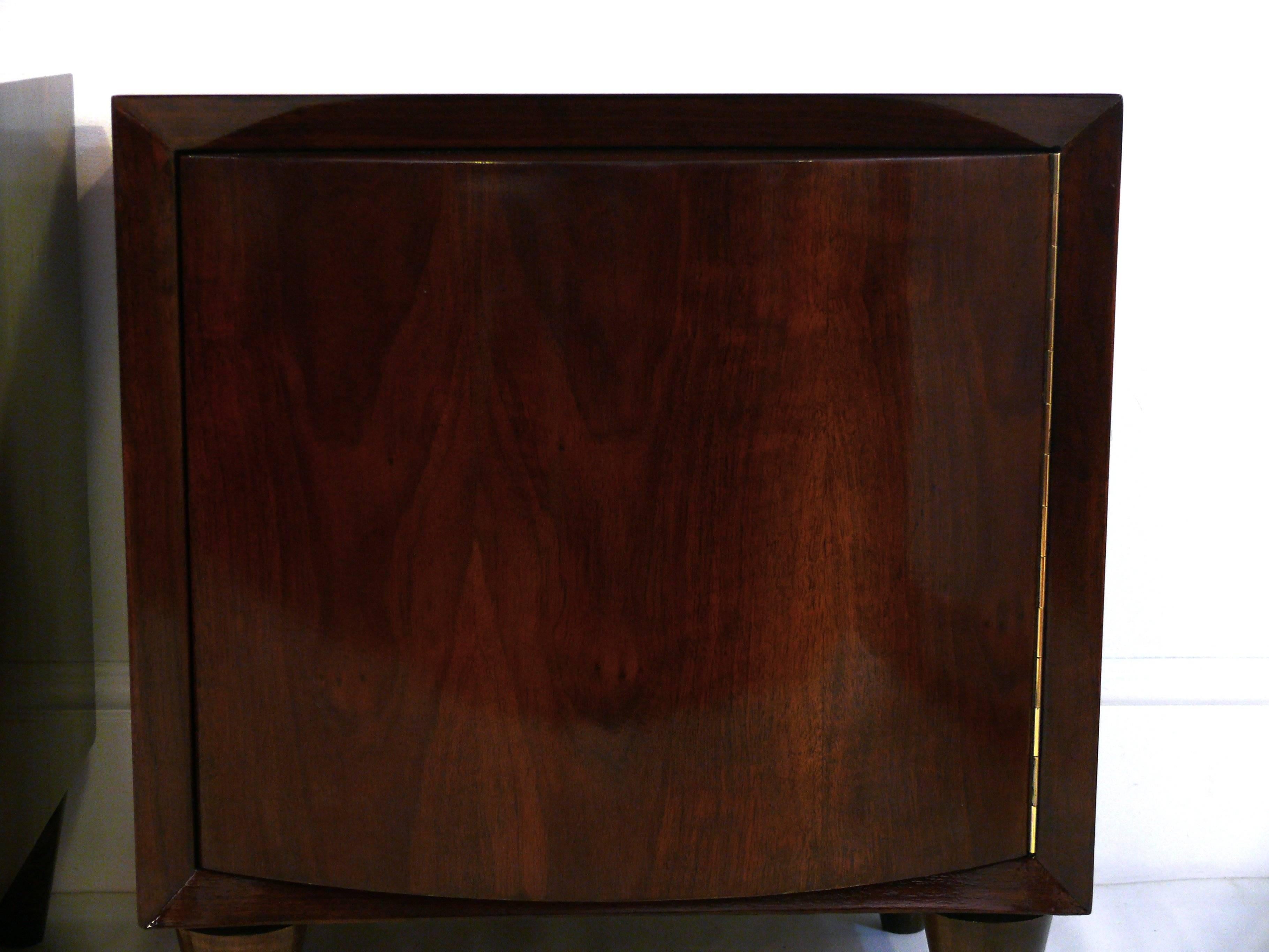 20th Century Pair of Modernage Bow Front Walnut End Tables