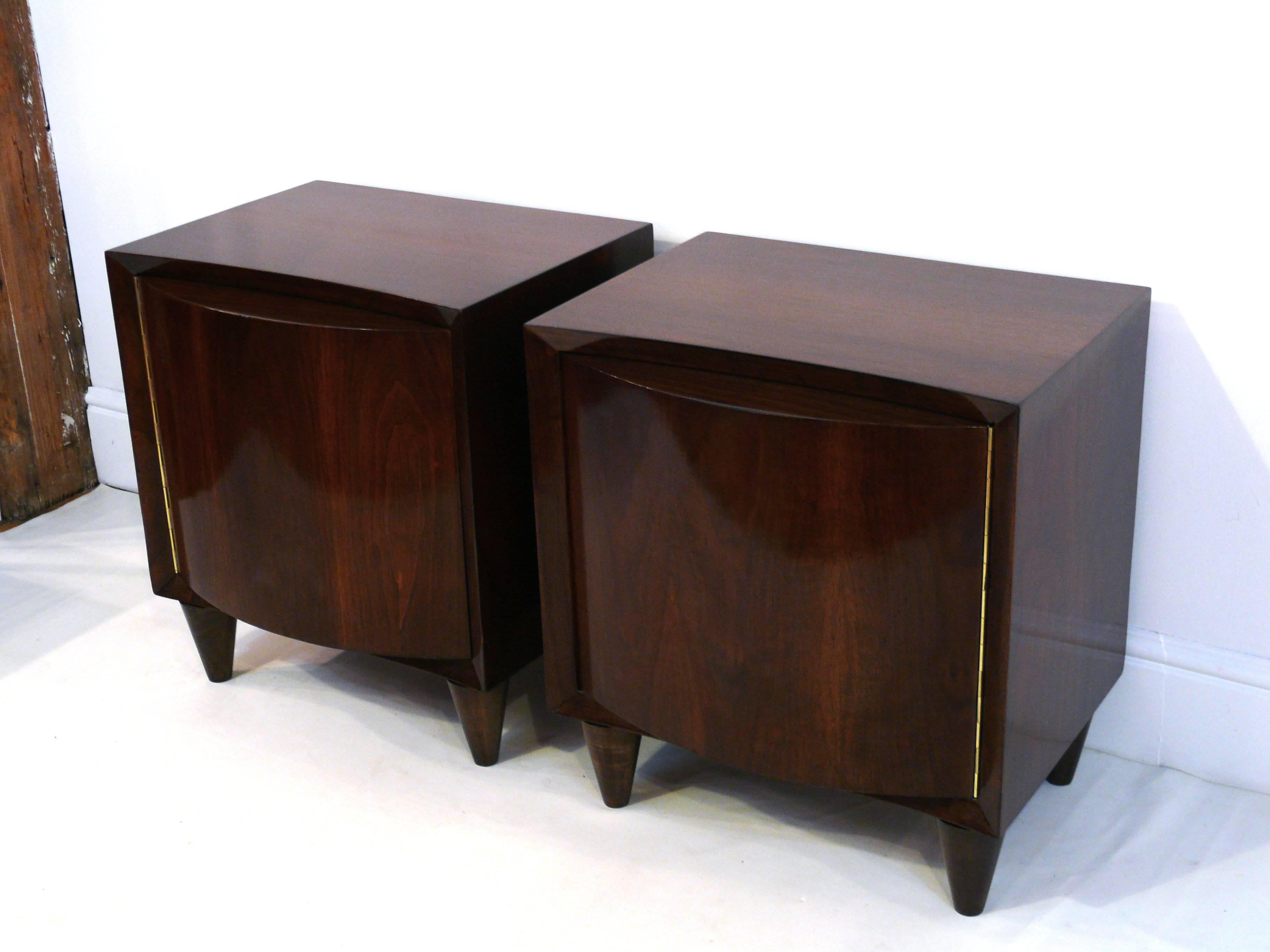 Pair of Modernage Bow Front Walnut End Tables 2