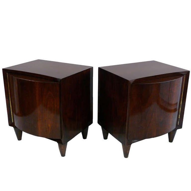 Pair of Modernage Bow Front Walnut End Tables