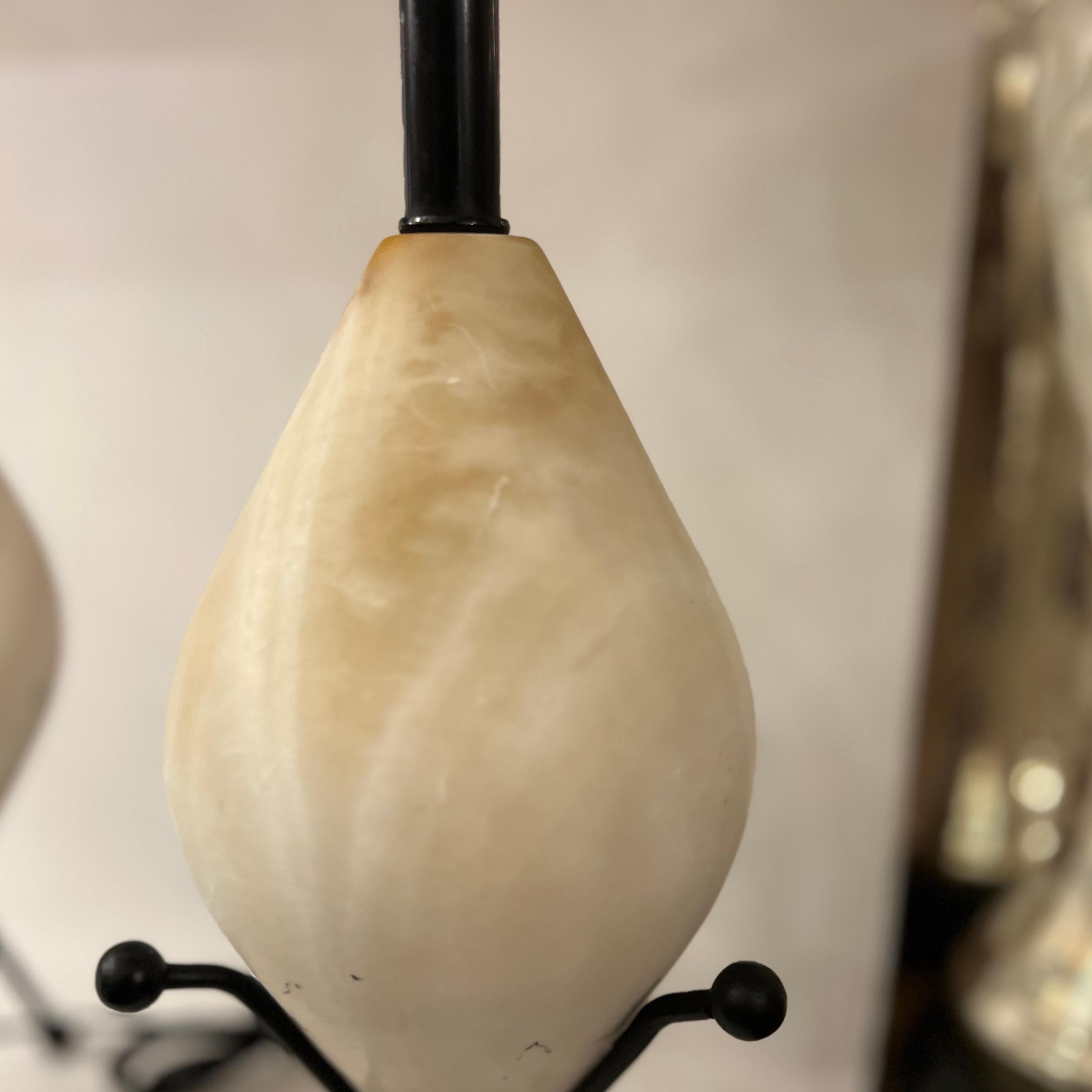 Wrought Iron Pair of Moderne Alabaster Lamps  For Sale