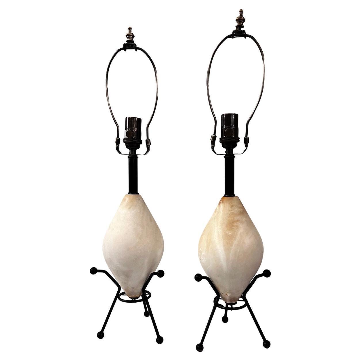 Pair of Moderne Alabaster Lamps 